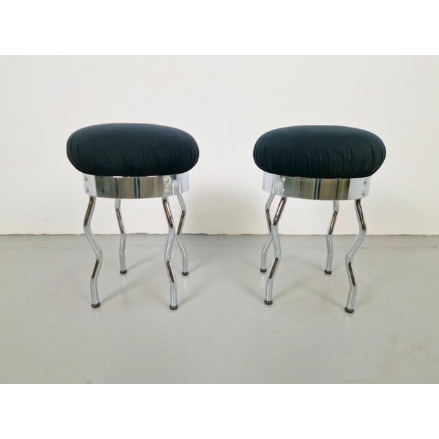 Vintage Uri Stools with Waved Chrome Legs and Black Seats by Per Ivar Ledang for Ikea, 1995, Set of 2 For Sale - Image 3 of 11