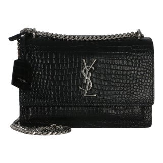 Black Croc Embossed Calfskin Medium Monogram Sunset Bag For Sale
