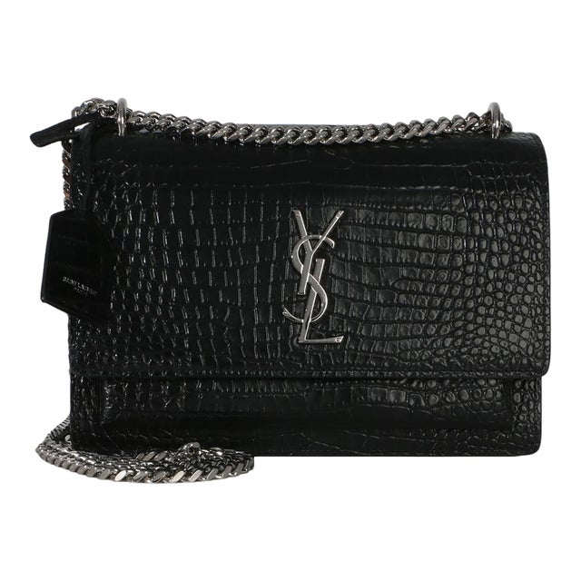 Black Croc Embossed Calfskin Medium Monogram Sunset Bag For Sale