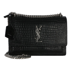 Black Croc Embossed Calfskin Medium Monogram Sunset Bag