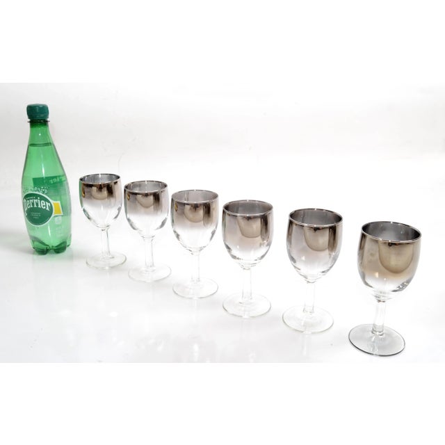 Vintage charming set of six silver fade, silver leaf ombre Roly Poly small Wine Glasses or Stemware. Dorothy Thorpe style...