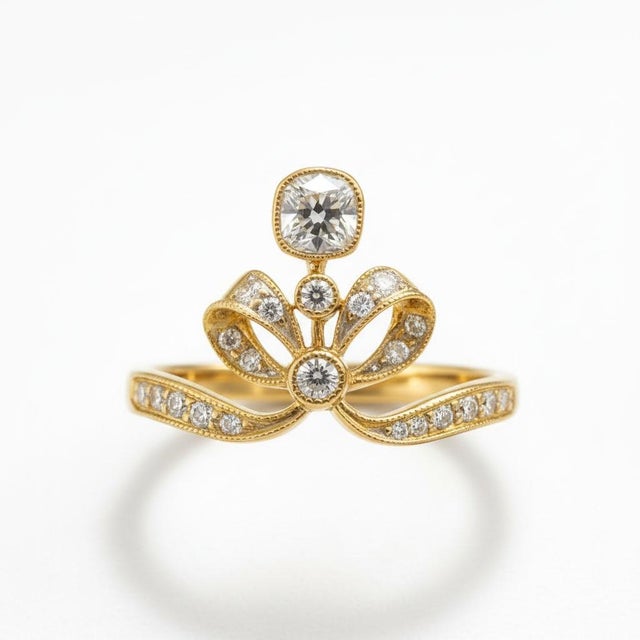 Art-Deco Style Moissanite Silver, Gold Ring, Size 6 For Sale - Image 4 of 9