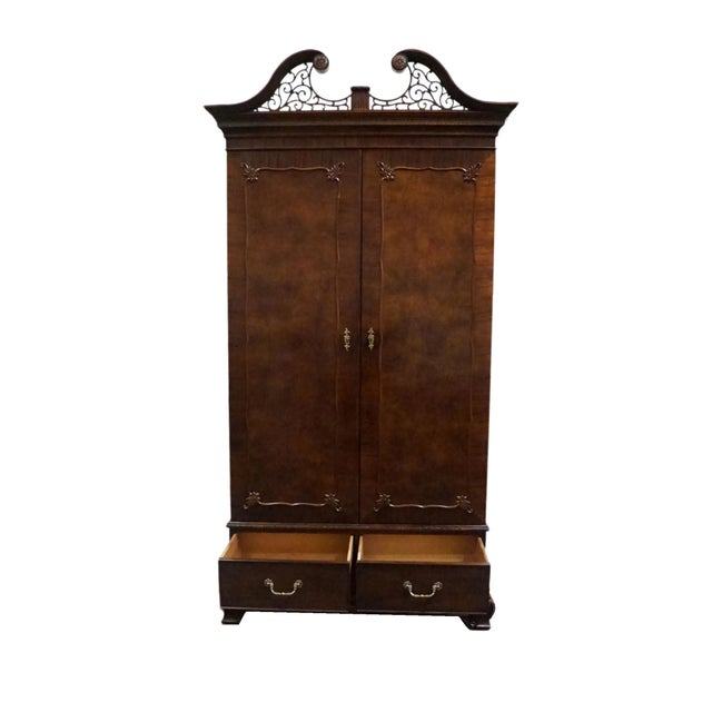 Late 20th Century Century Furniture Solid Mahogany Traditional Chippendale Style 47" Clothing Armoire W. Pierced Wood Pediment For Sale - Image 5 of 15