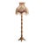 French-Style Gilded Floor Lamp – Ornate Gold Leaf Stand With Embroidered Burgundy & Ivory Shade For Sale