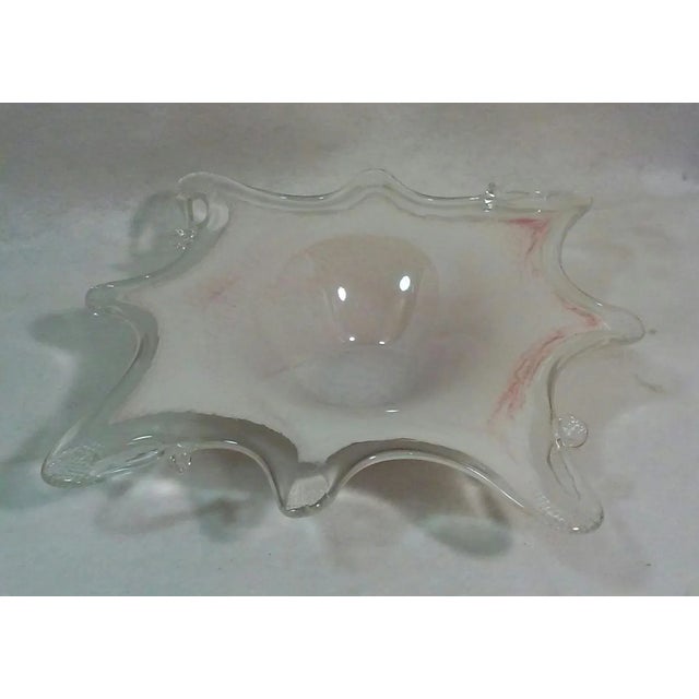 A monumental vintage Mid Century Murano console bowl in pale pink, white and clear art glass that will blend well in a...