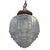 1930s Art Deco pendant light featuring a stepped and line-textured "Skyscraper" blue cobalt glass shade and ornate cast...