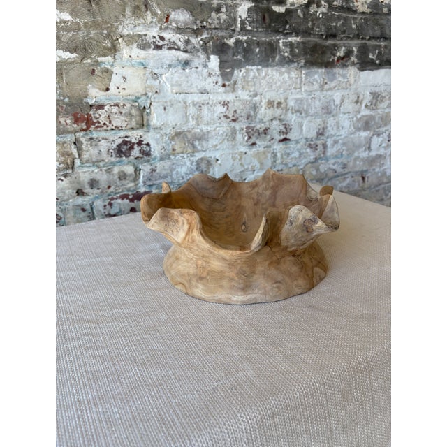 Tan Large Wood Bowls [2 Available] For Sale - Image 8 of 9