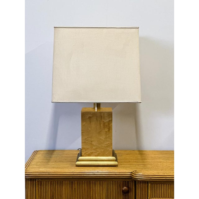 Wood Vintage Burlwood Rectangular Table Lamp, France, 1980s For Sale - Image 7 of 7