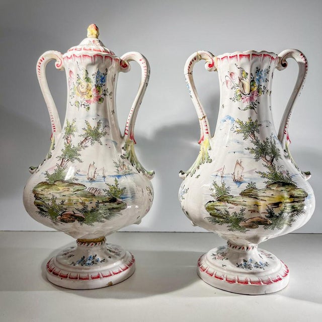 Covered Vases by Joseph Gaspard Robert for Faïencerie de Marseille, 18th Century, Set of 2 For Sale - Image 15 of 18