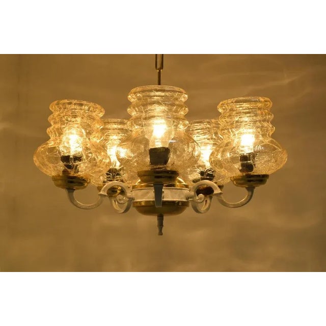 Gold Mid-Century Chandelier, Czechoslovakia, 1970s For Sale - Image 8 of 15