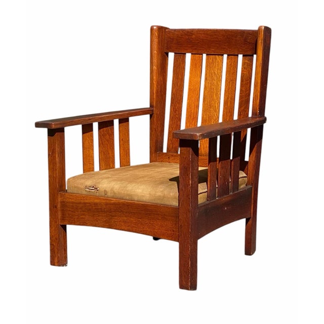 Arts & Crafts Antique Arts & Crafts Mission Oak Chair Stickley Brothers Quaint Furniture For Sale - Image 3 of 12