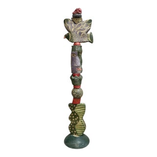 Marc Zimmerman "Live and Let Live" Glazed Ceramic Totem, 62 Inches Tall, Green and Red Glaze, Mixed Organic Forms, Contemporary Art West Coast For Sale