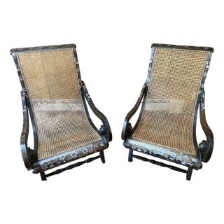 (Pair) Vintage Indian Plantation Chairs - Handpainted For Sale