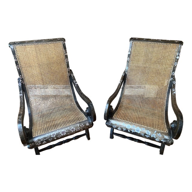 (Pair) Vintage Indian Plantation Chairs - Handpainted For Sale