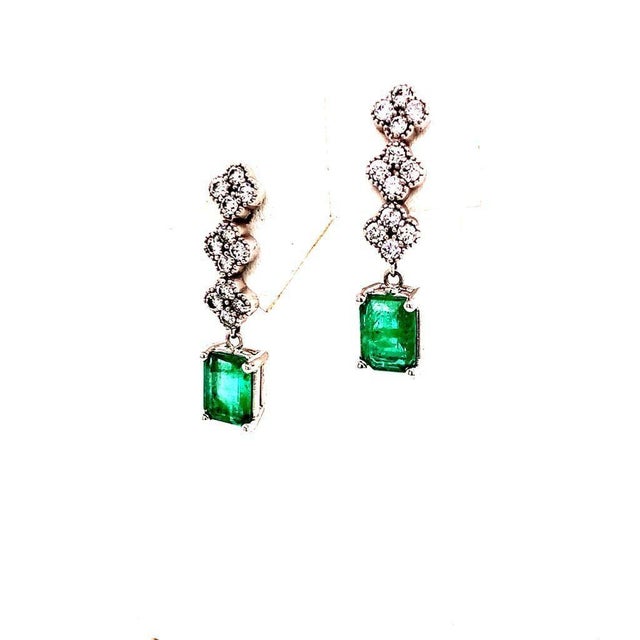 Emerald Diamond Earring 14k White Gold 2.13 TCW Certified For Sale - Image 9 of 9