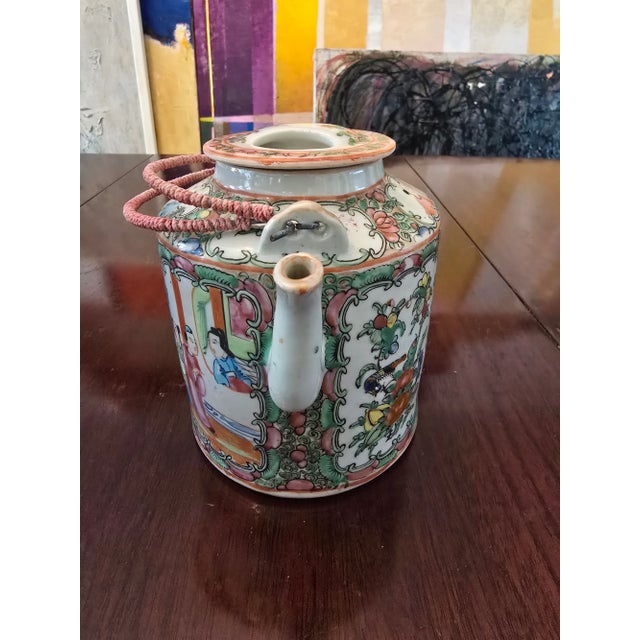 Ceramic Antique Chinese Porcelain Rose Medallion Tea Pot For Sale - Image 7 of 9