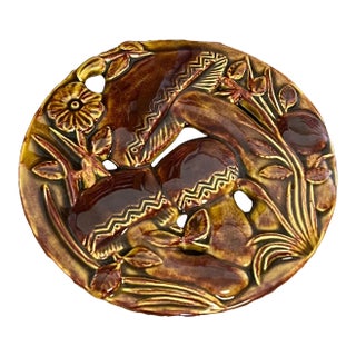 1970s Signed Mushroom Hanging Tile Rockingham Glaze For Sale