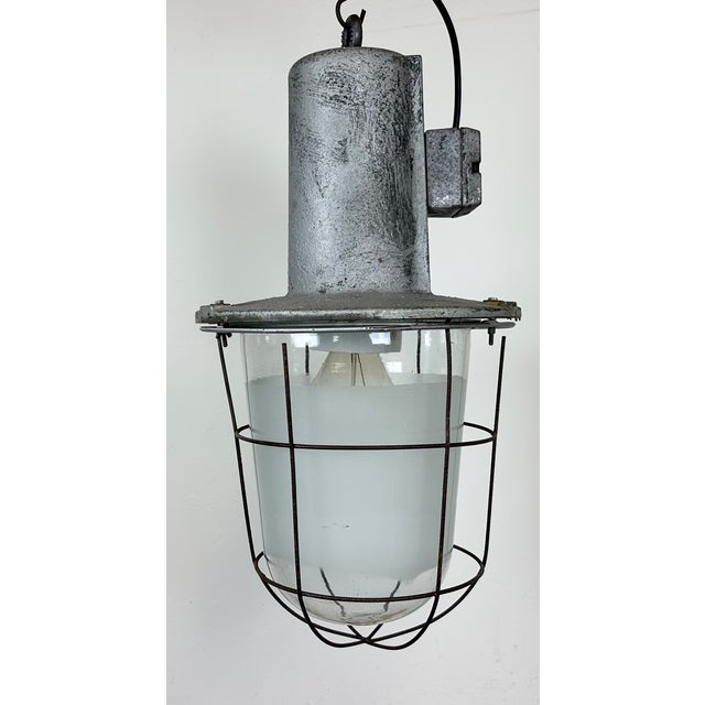 Large Industrial Cast Aluminium Cage Pendant Light, 1960s For Sale - Image 9 of 16