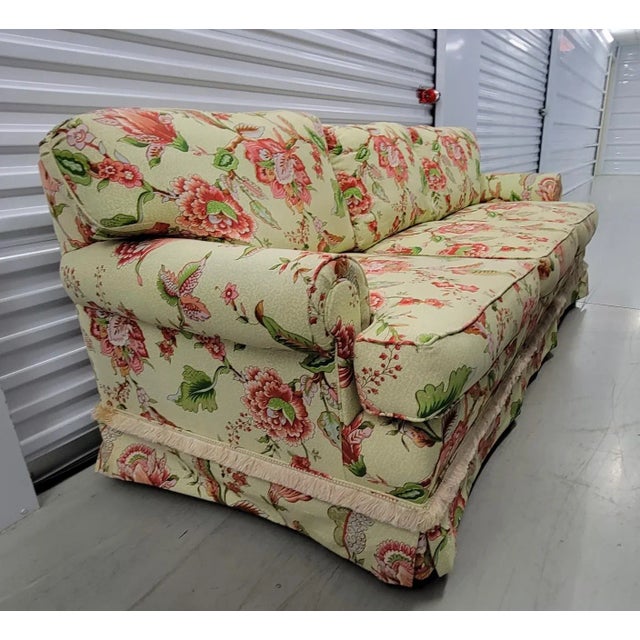 Vintage Traditional Sofa, Ottoman, Pillows With Designer Floral Upholstery For Sale - Image 4 of 11