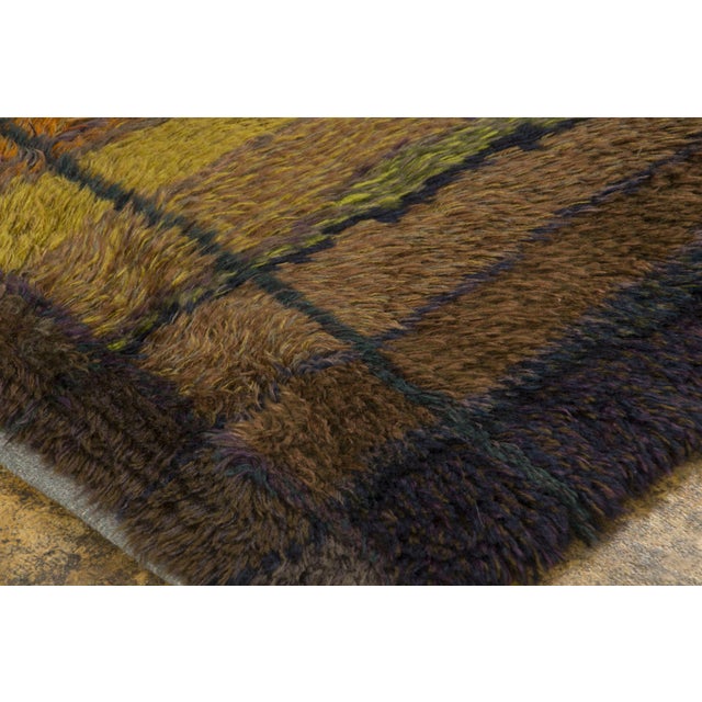 Traditional Vintage Swedish Rya Wool Rug in Striped Design by Rug & Kilim, 1950-1959 For Sale - Image 3 of 9
