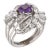 Mid Century Amethyst Diamond Platinum Cocktail Ring, Size 5 For Sale