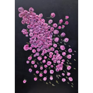 "Midnight Roses" Contemporary Floral Mixed-Media Painting For Sale