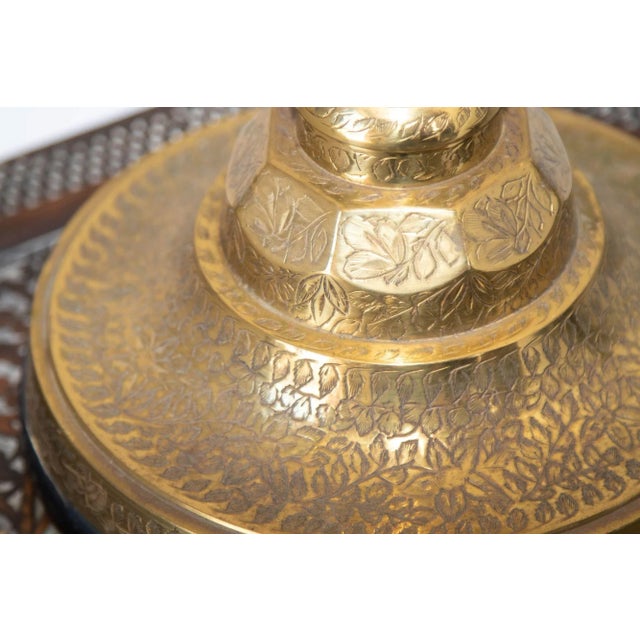 Vintage Anglo-Indian Engraved Brass Candlestick Table Lamp, Circa 1950 For Sale - Image 9 of 18