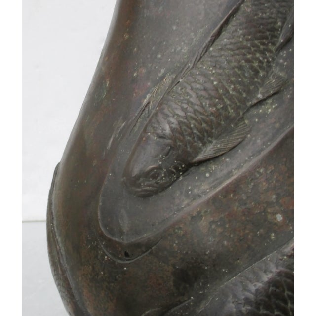 Metal Antique Japanese Bronze Carp Vase For Sale - Image 7 of 13