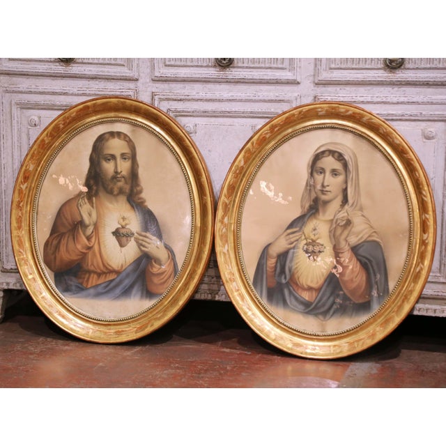 Add a devotional focal point to your interior with this elegant pair of antique religious prints. Crafted in France circa...