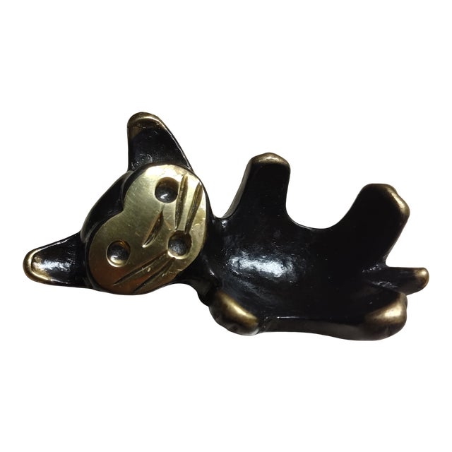 Mid-Century Modern Brass Cat Candle Holder Att. To Walter Bosse For Sale