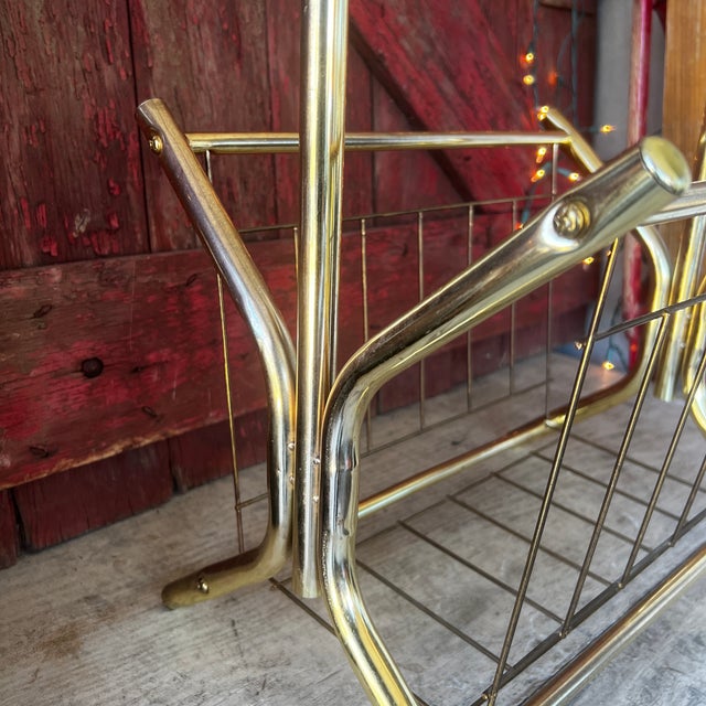 Vintage Brass & Glass Magazine Rack With Tempered Glass Top Mid-Century Modern Style For Sale - Image 9 of 17