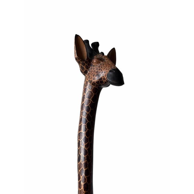 African Large 20th Century Large Hand-Carved Wooden Giraffe Sculpture, 85” Tall For Sale - Image 3 of 12