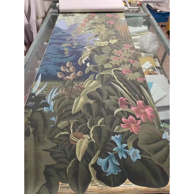 l'Eden Panoramic Murals Hand Painted Wallpaper on Gold Metallic Panel - 1 Panel For Sale - Image 11 of 12