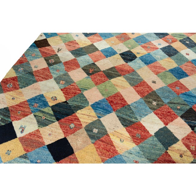 Gabbeh Nomad Rug with Diamond Pattern with Natural Colors For Sale - Image 5 of 12