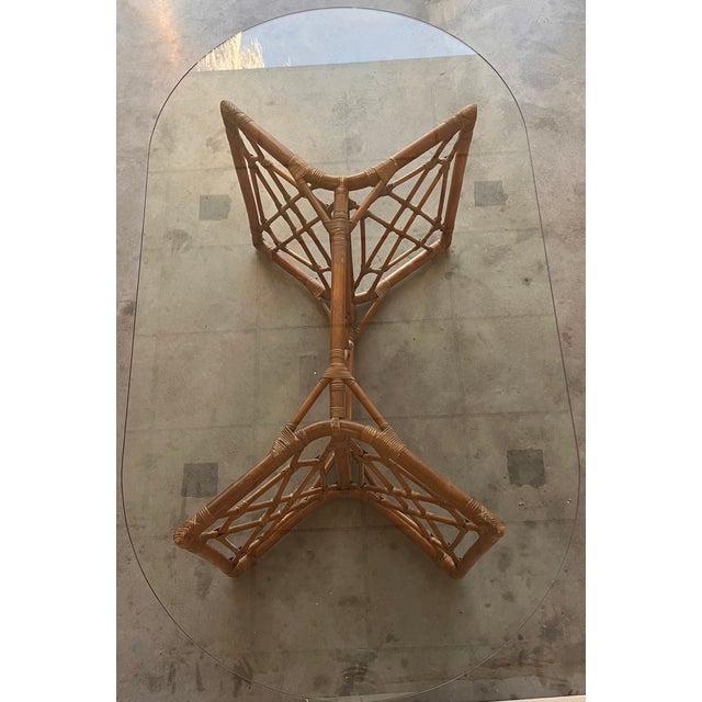 Chinese Chippendale Style Bamboo Dining Table With Oval Glass Top For Sale - Image 11 of 11