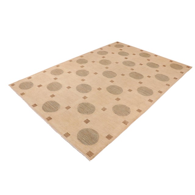 Abstract Boho Chic Gabbeh Tan/Green Wool Rug - 9'10'' X 14'2'' For Sale - Image 3 of 10