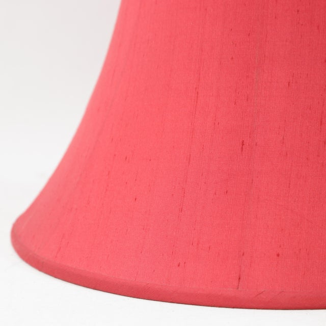 Textile Pair of Vintage Red Textured Raw Silk Scalloped Bell Lamp Shades For Sale - Image 7 of 13