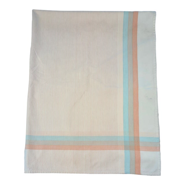 1980s Pastel Pinstripe and Plaid Cotton Tablecloth For Sale