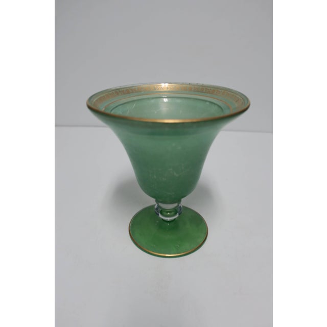 Vintage Glass Urn Vase in Green and Gold Chairish