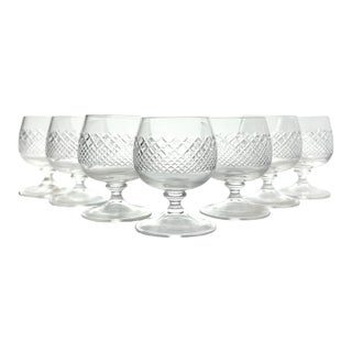 1950s AmericanMini Brandy Snifter Cognac Glasses, Criss-Cross Cuts - Set of 7 For Sale