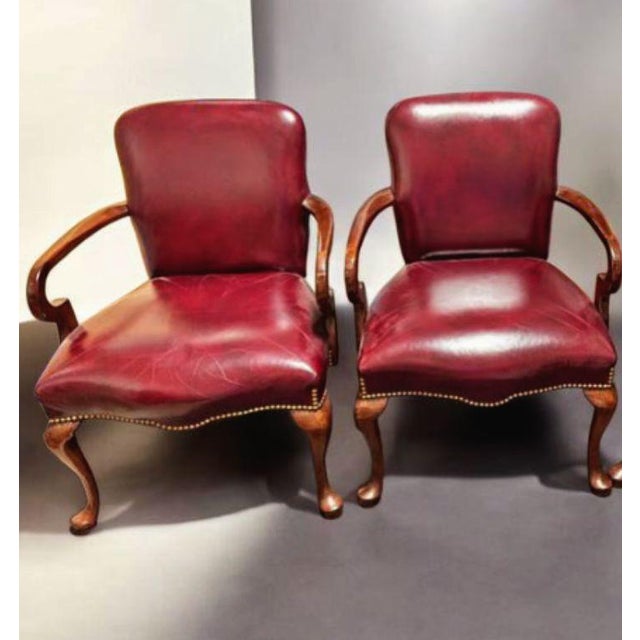 Maroon Elevate Your Executive Office With This Stunning Pair of Leathercraft Georgian Mahogany Armchairs For Sale - Image 8 of 12
