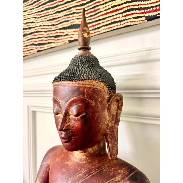 Antique Burmese Lacquer Wood Shan Style Buddha Statue For Sale - Image 11 of 18