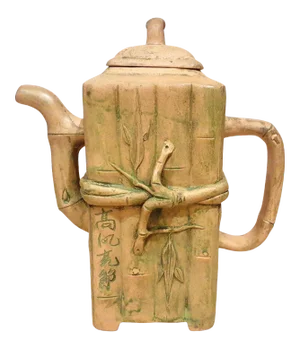 Mid 20th Century Chinese Yixing Duan Ni Bamboo Form Teapot With Makers Marks
