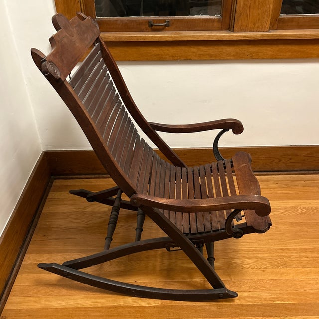Victorian Late 19th Century Victorian Slat Wood Rocking Chair For Sale - Image 3 of 12