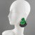 Stunning Lucite or Resin dangling clip-on earrings. Oversized fan shape with articulated design in black and shamrock...