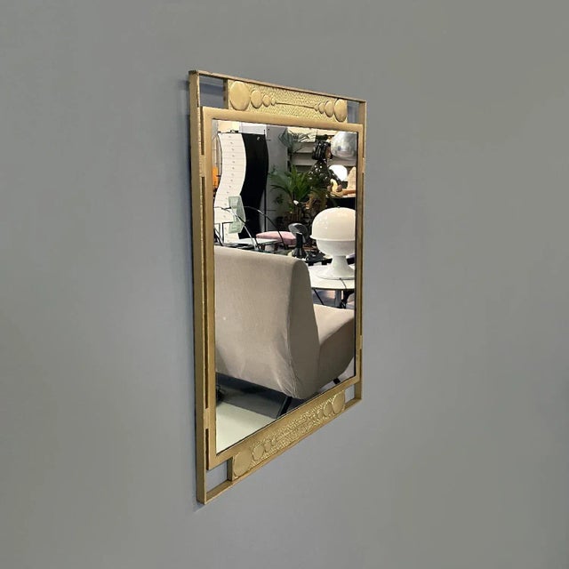 Italian Modern Wall Mirror in Golden Metal with Geometric Decorations, 1980s For Sale - Image 3 of 11