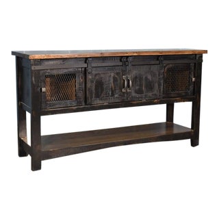 Crafters and Weavers Greenview Sliding Door Console Table - Distressed Black For Sale