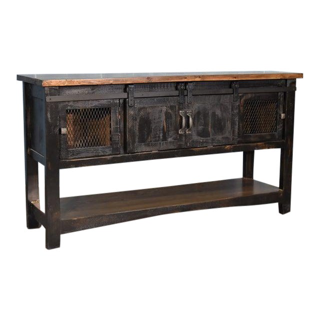 Crafters and Weavers Greenview Sliding Door Console Table - Distressed Black For Sale
