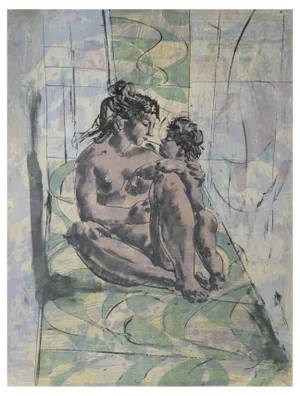 Hans Erni, Mère et enfant, Lithograph on Paper, Framed