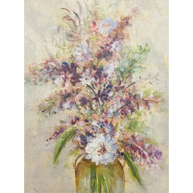 Large Still Life Oil on Canvas Painting of Flowers and Lavender Framed, Signed 1990s For Sale In New York - Image 6 of 12